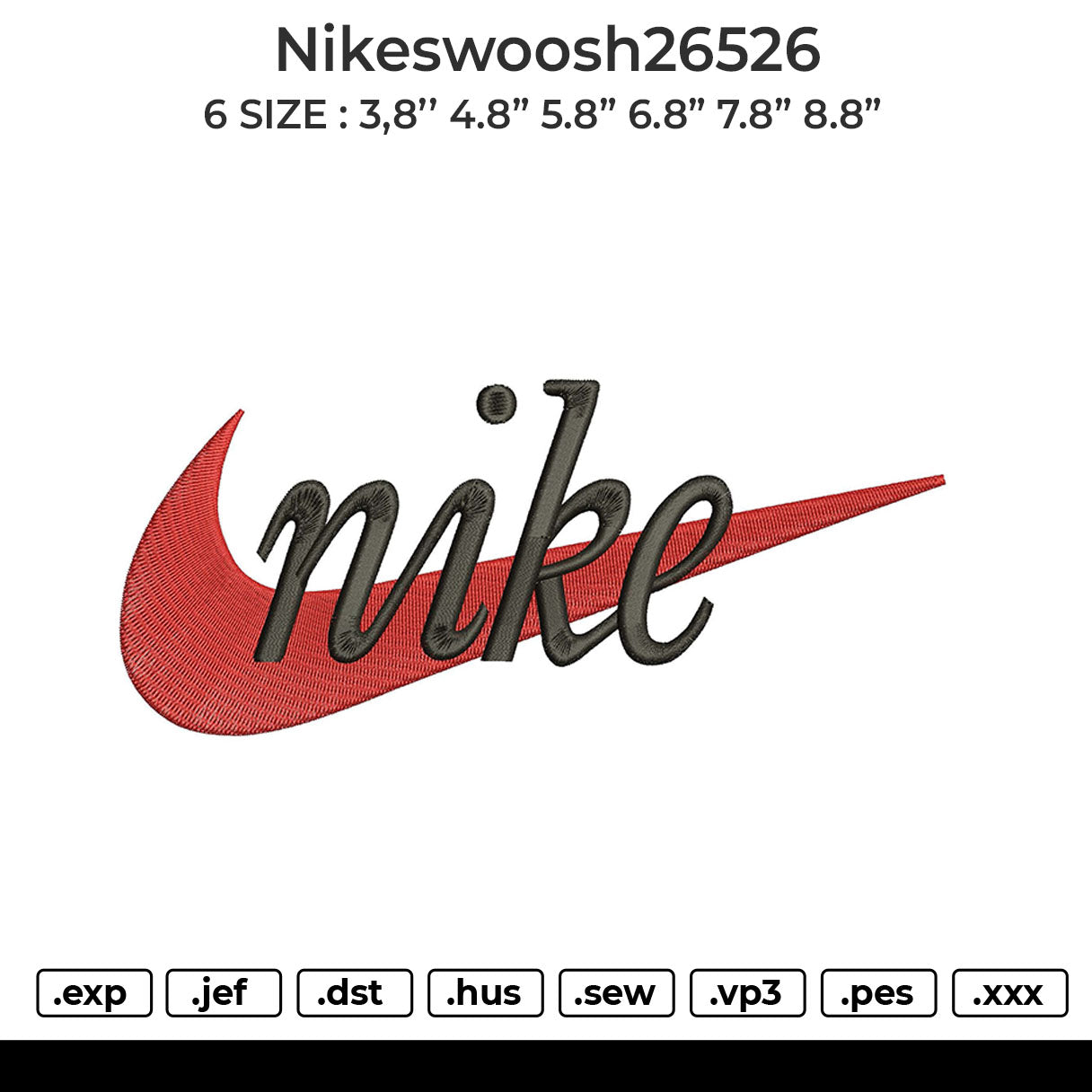 Nikeswoosh26526 Embroidery File 6 sizes