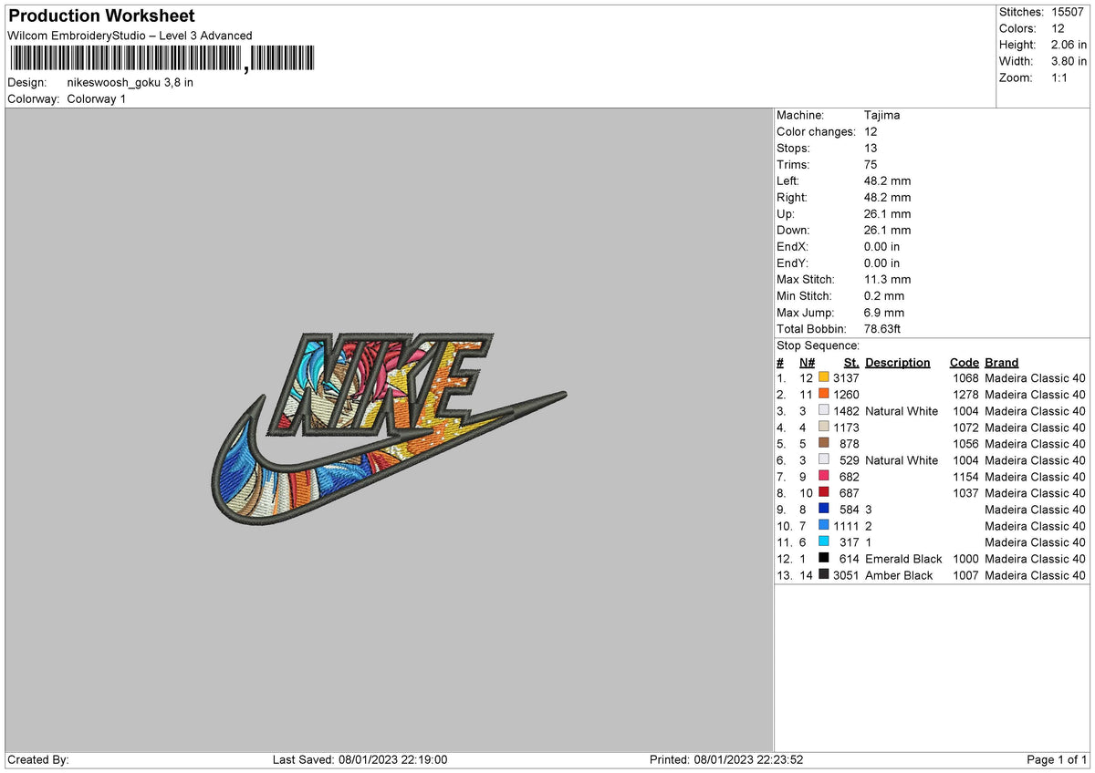 Nikeswoosh Goku Embroidery File 6 sizes