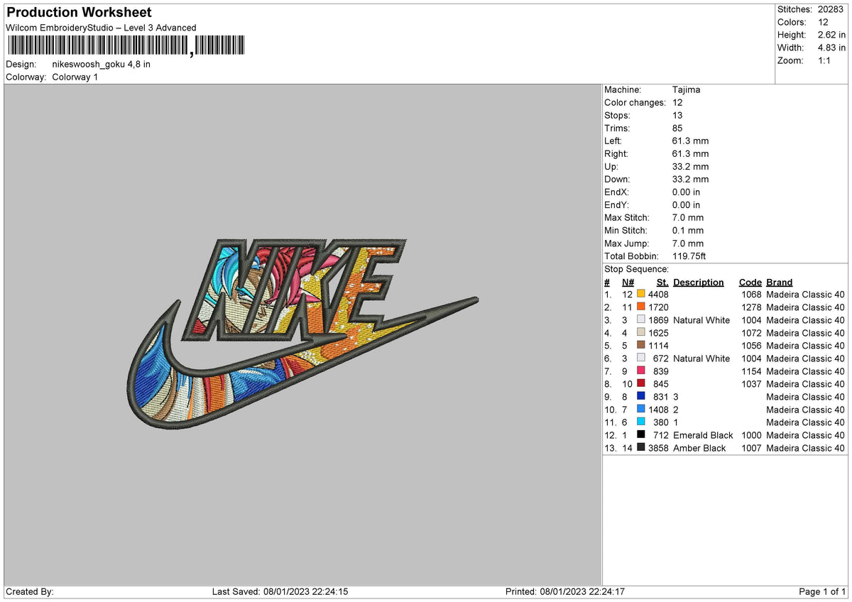 Nikeswoosh Goku Embroidery File 6 sizes