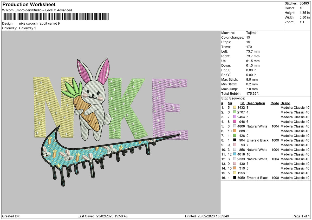 Nike Swoosh Rabbit Carrot Embroidery File 6 sizes