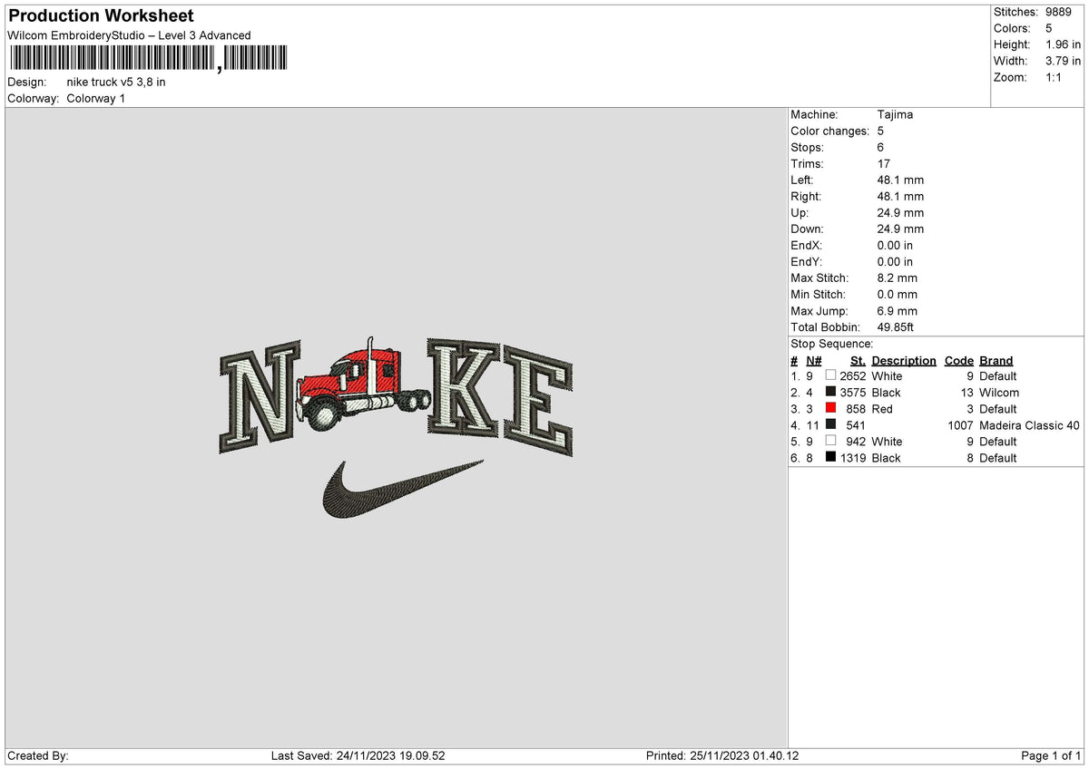 Nike Truck V5 Embroidery File 6 sizes
