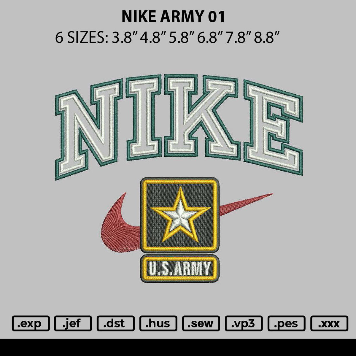Nike Army 01 Embroidery File 6 sizes