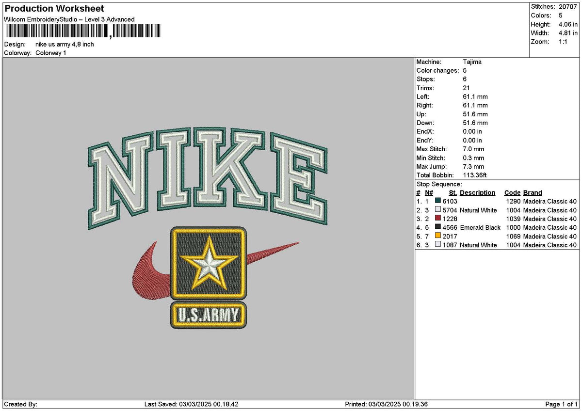 Nike Army 01 Embroidery File 6 sizes