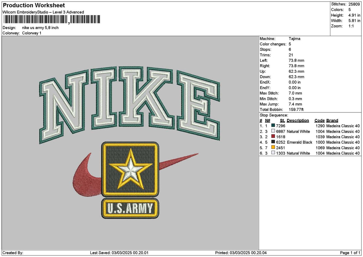 Nike Army 01 Embroidery File 6 sizes