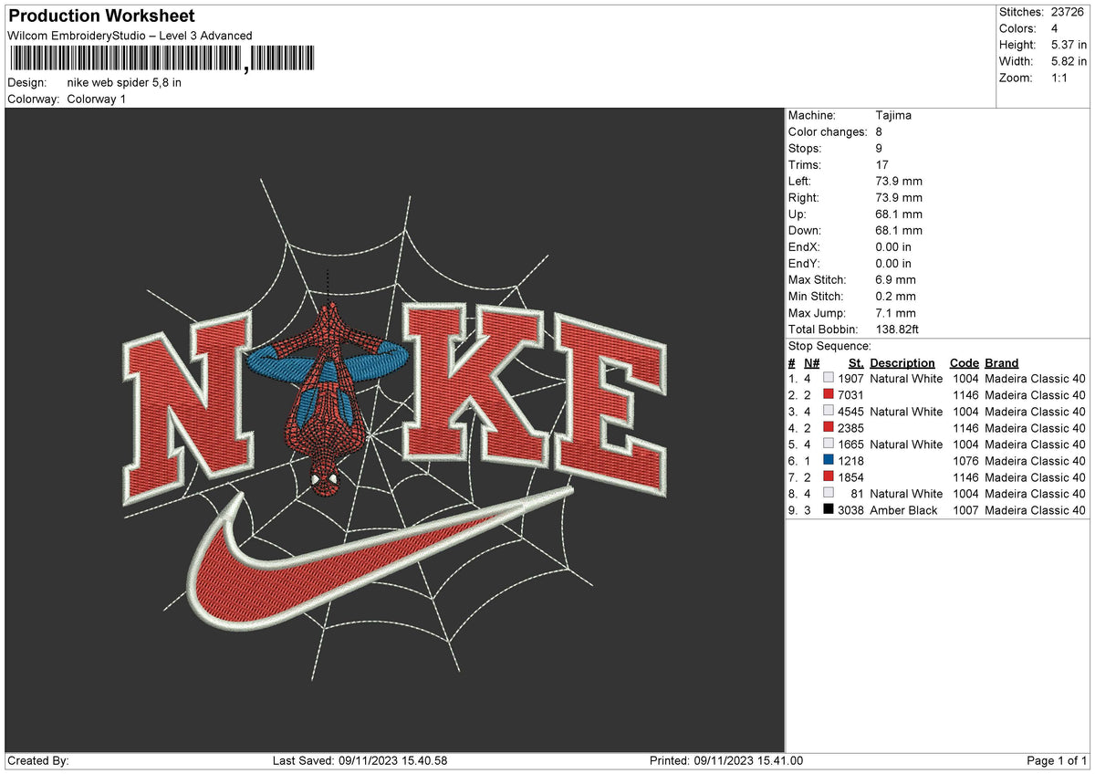 Nike Web Spider Embroidery File 6 sizes