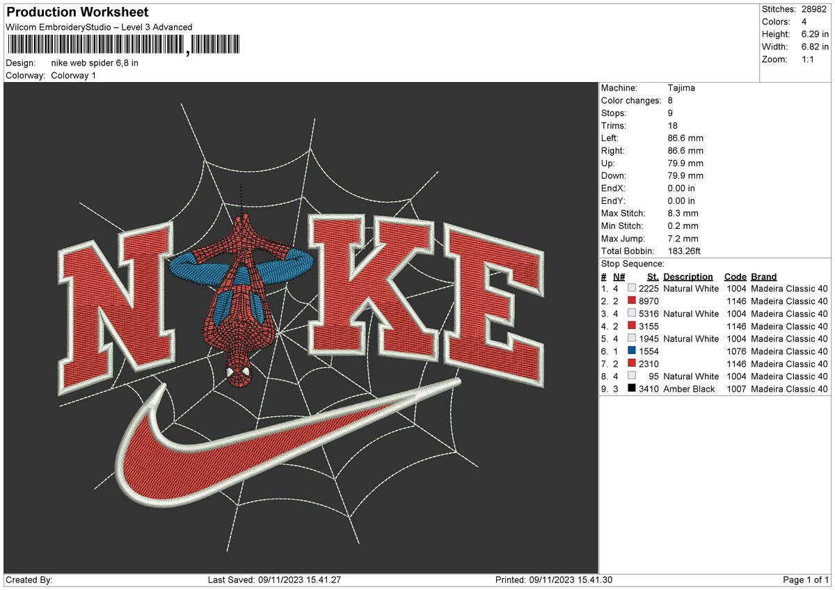 Nike Web Spider Embroidery File 6 sizes