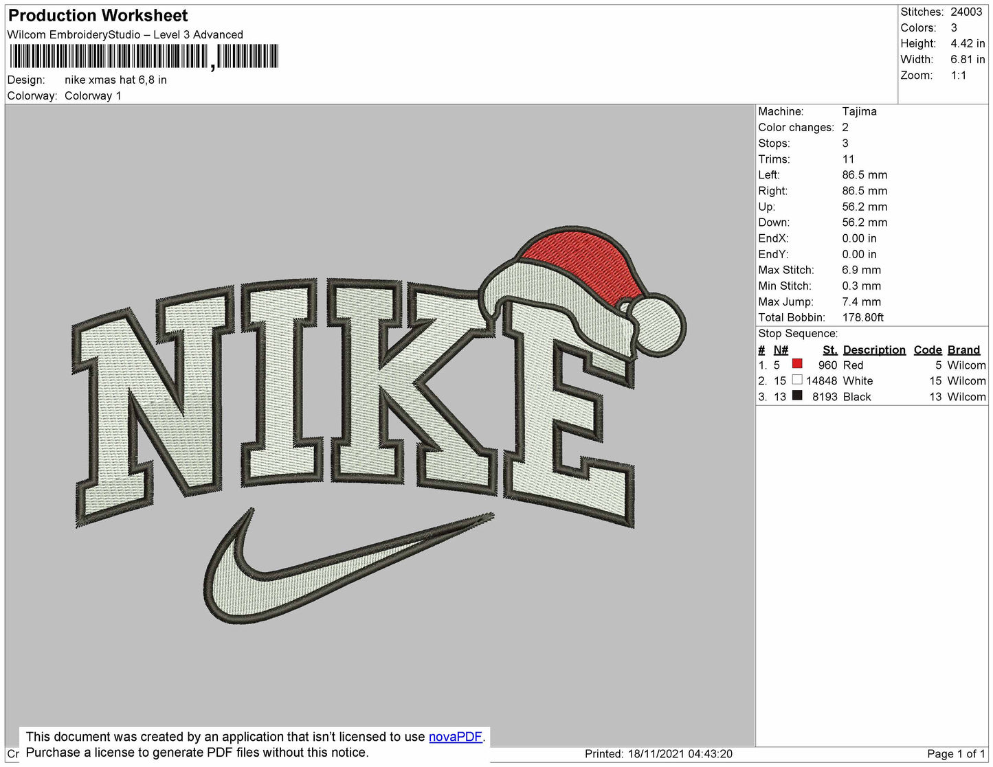 Nike Hat Xmas Embroidery