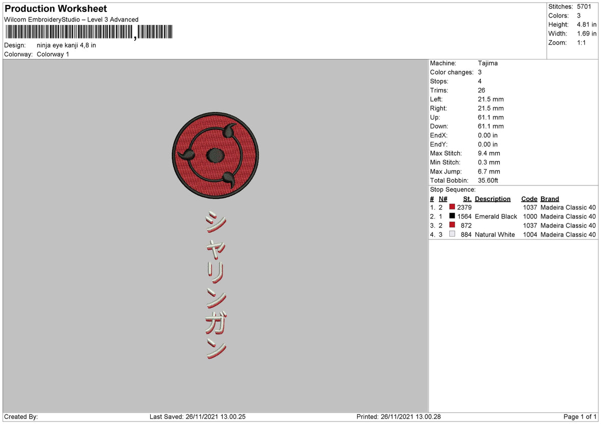 Ninja Eye Kanji Embroidery
