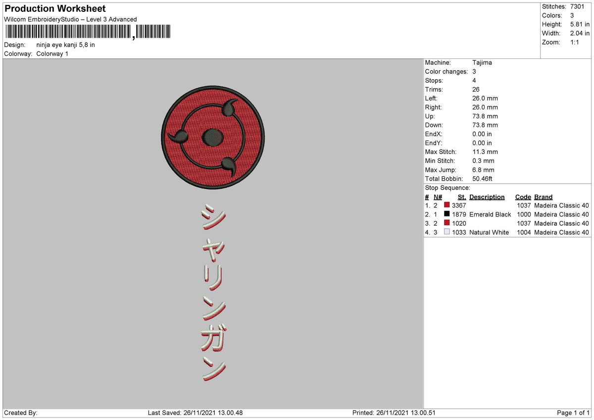 Ninja Eye Kanji Embroidery