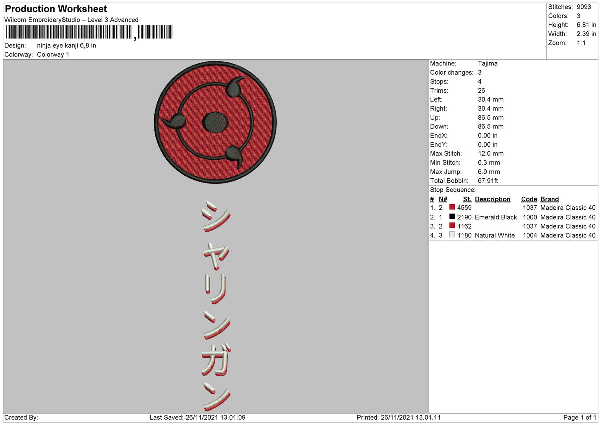 Ninja Eye Kanji Embroidery