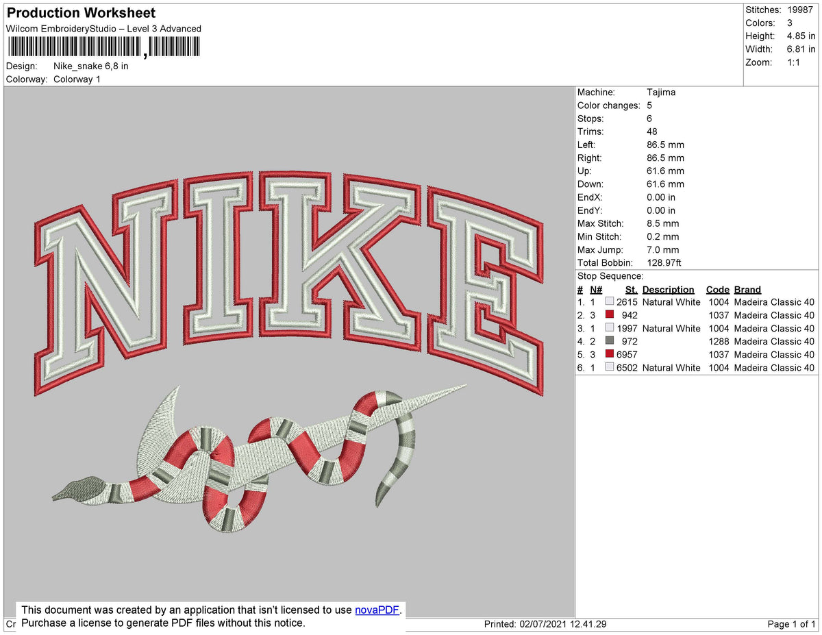 Nike Swoosh Snake Embroidery