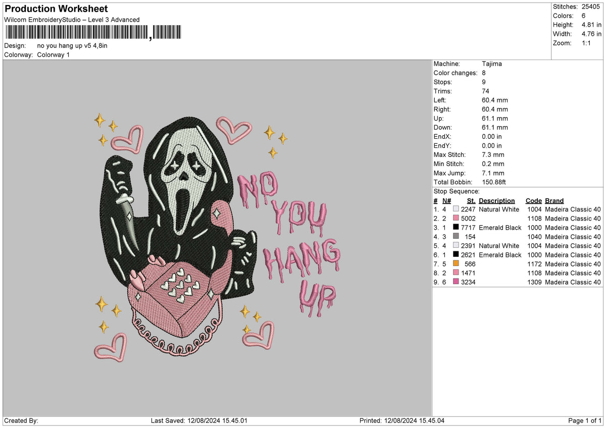 Hang Up V5 Embroidery File 6 sizes