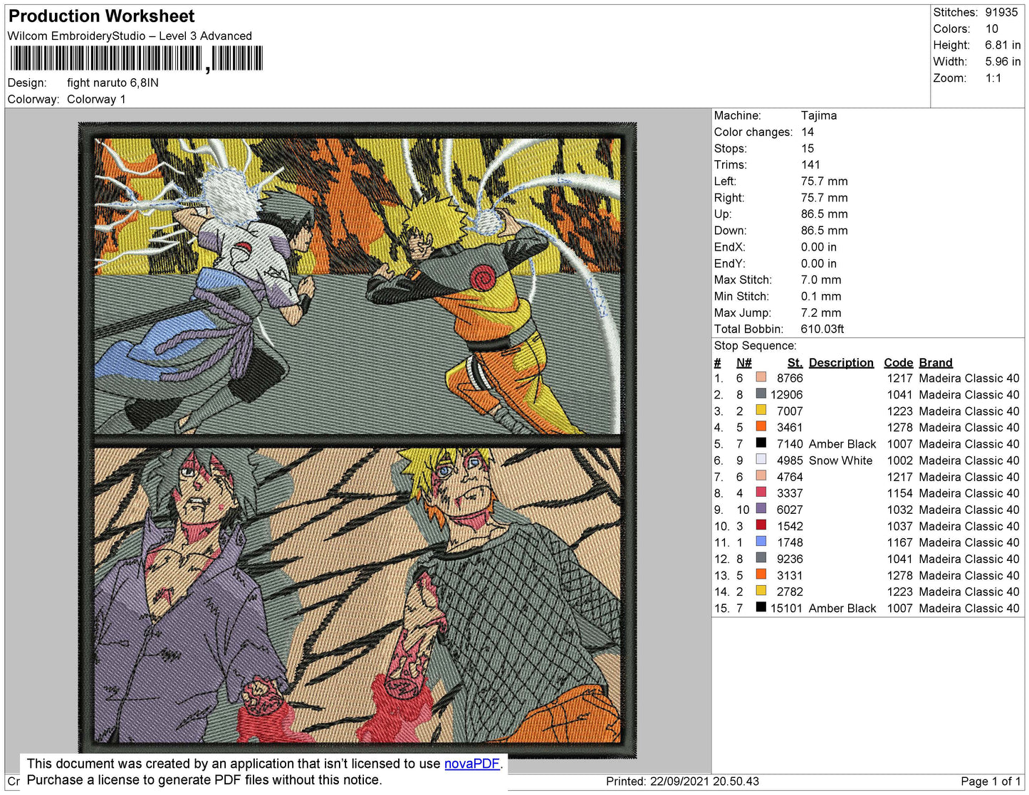 Naruto Fight Embroidery