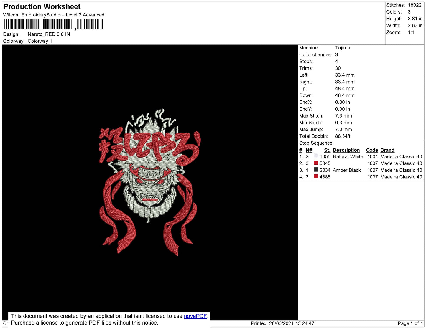 Naruto Red Embroidery