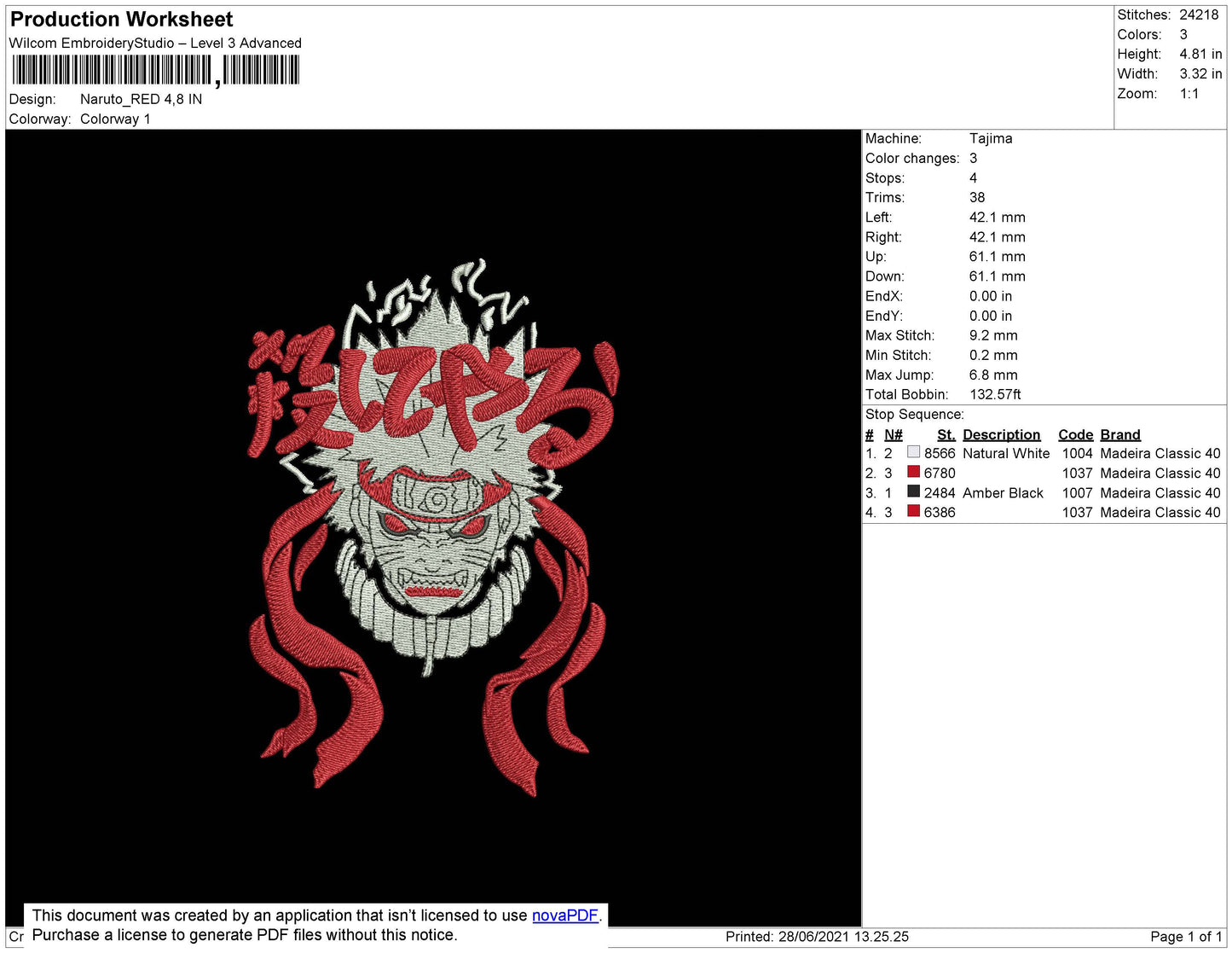 Naruto Red Embroidery
