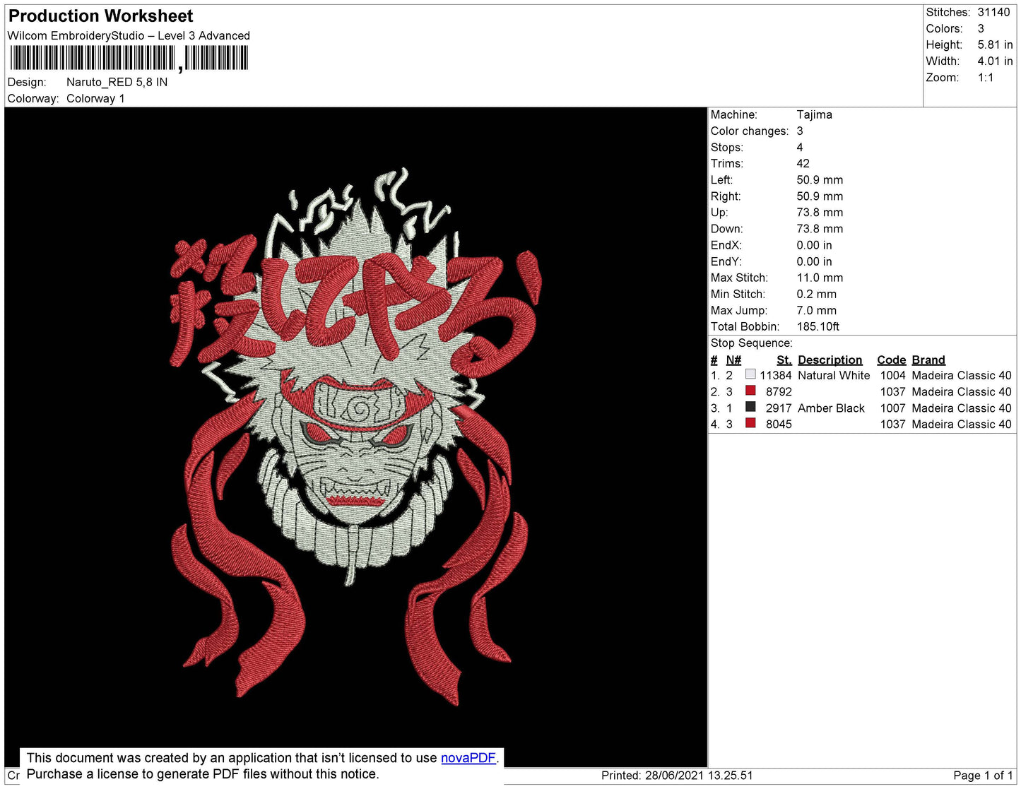Naruto Red Embroidery