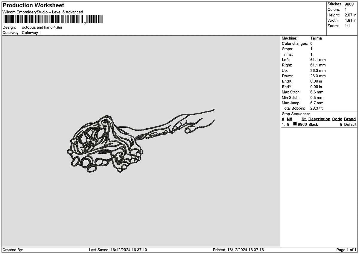 Octopus Outline Embroidery File 6 sizes
