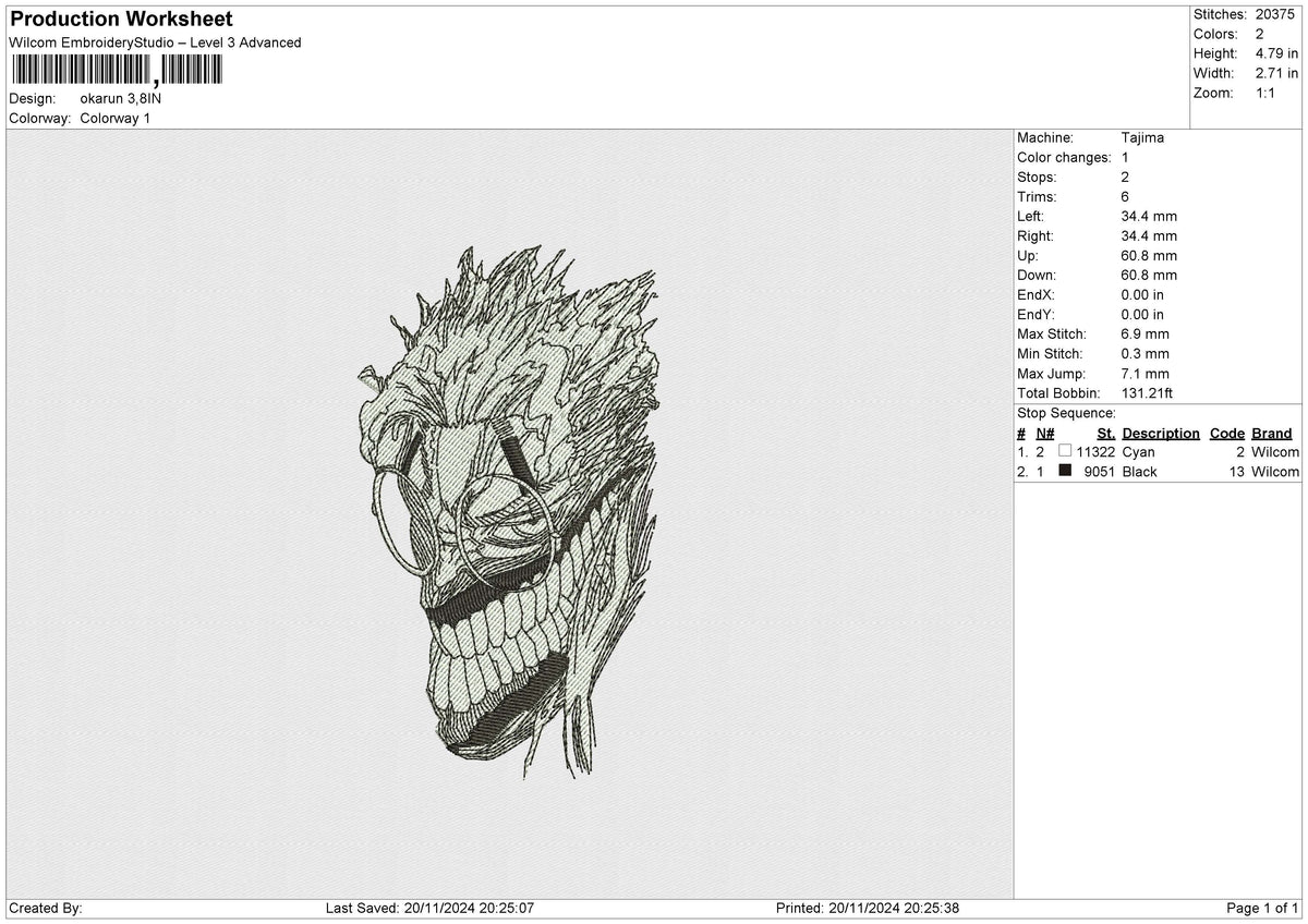 Okarun Embroidery File 6 size