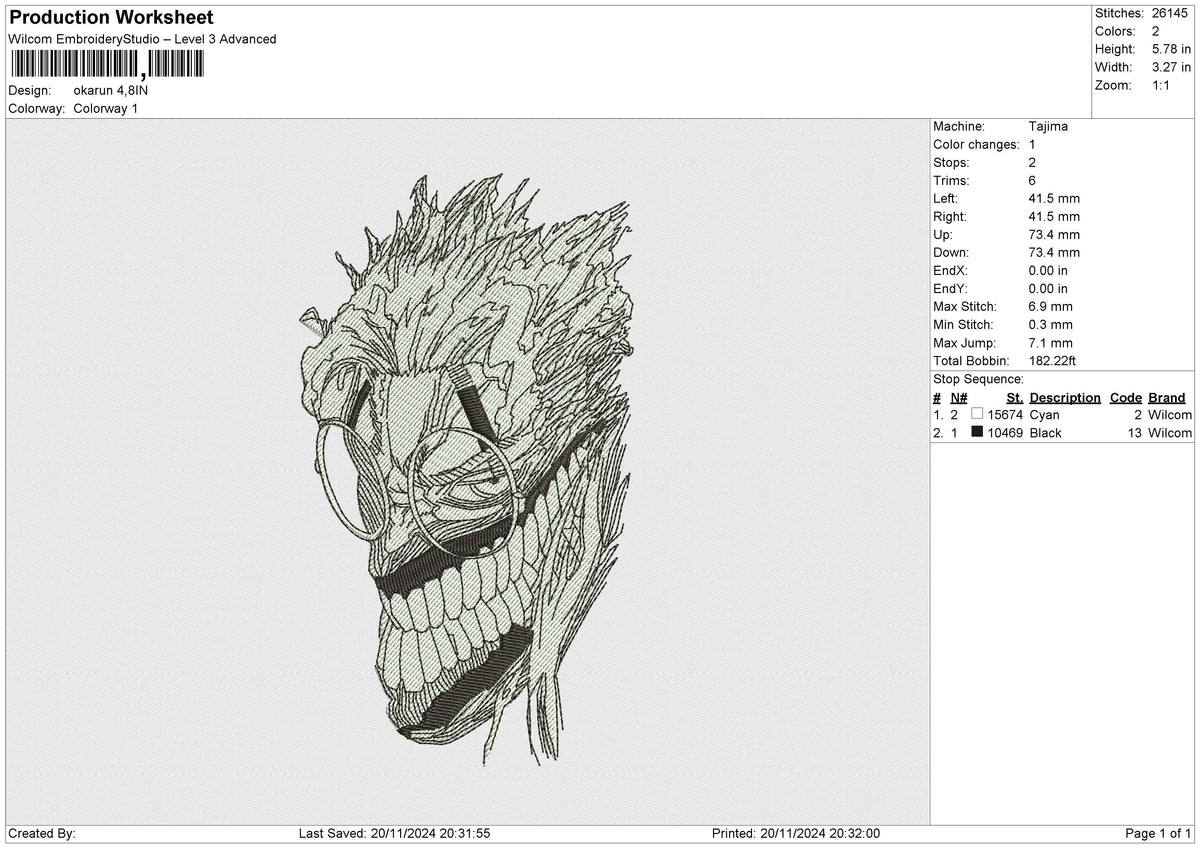 Okarun Embroidery File 6 size