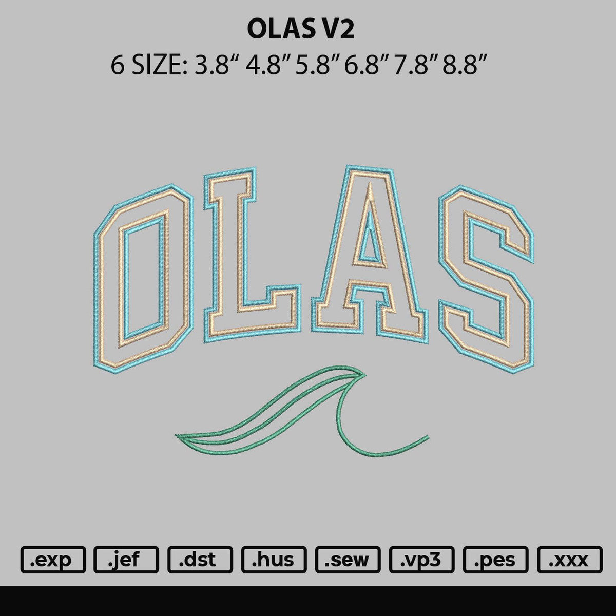 Olas V2 Embroidery File 6 sizes