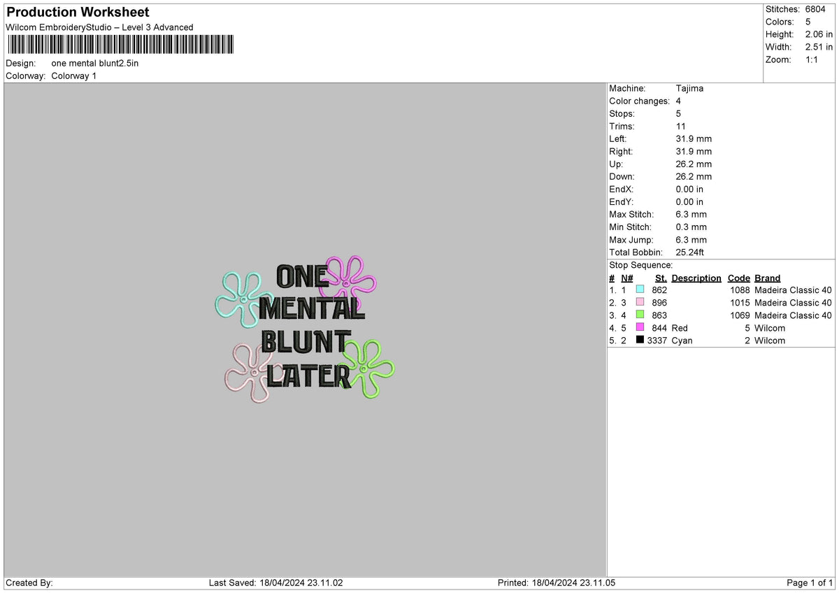 Mentaltext 02 Embroidery File 6 sizes