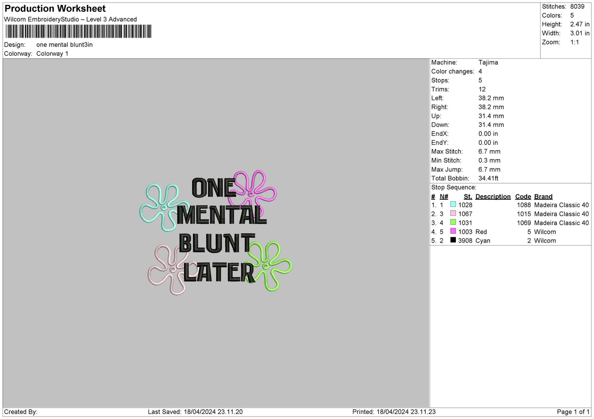 Mentaltext 02 Embroidery File 6 sizes