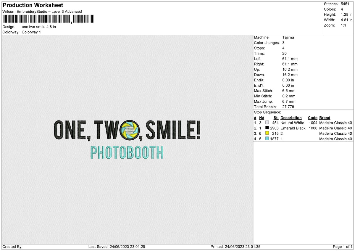 One Two Smile Photobooth Embroidery File 6 size