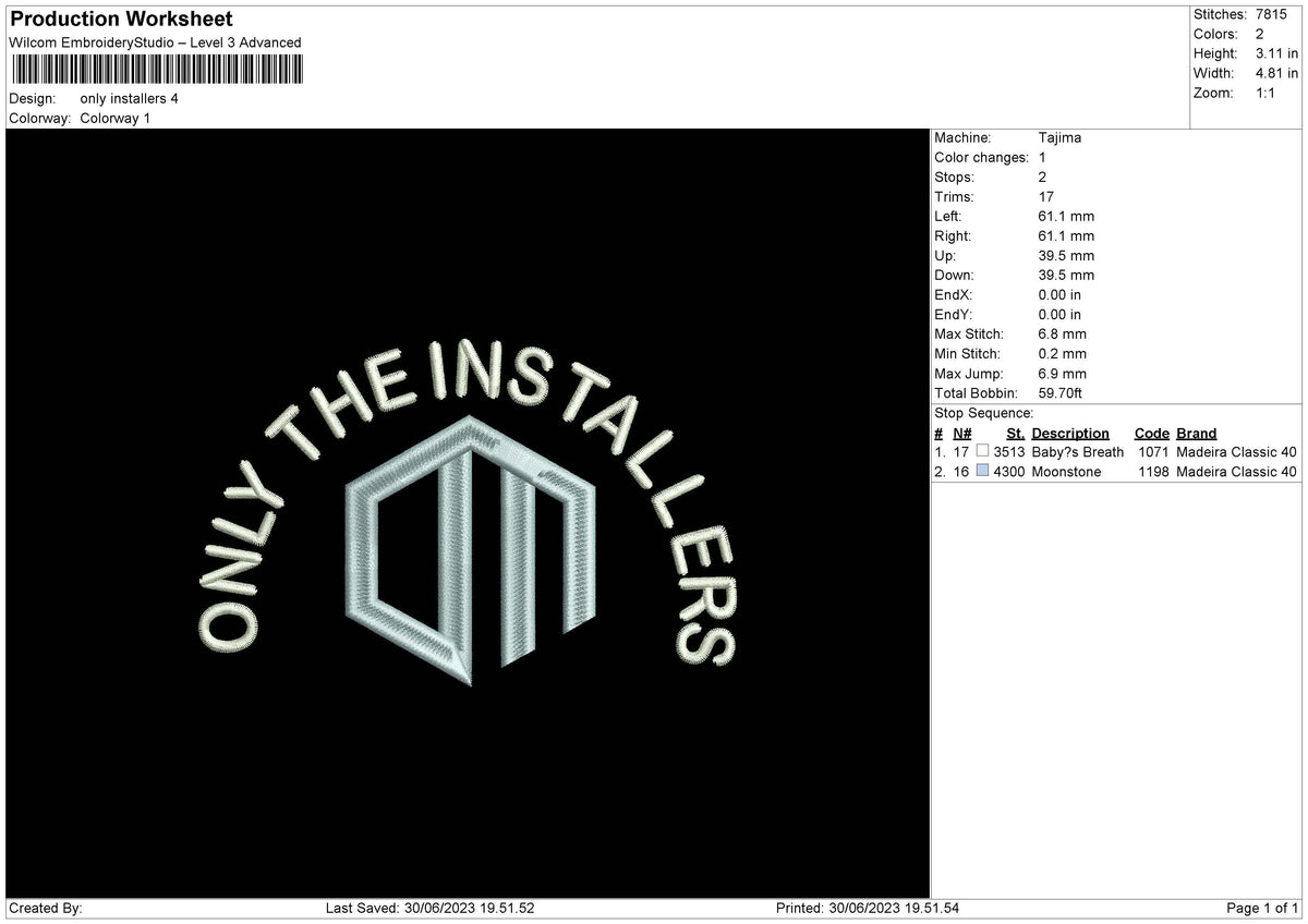 Only Stallers Embroidery File 6 sizes