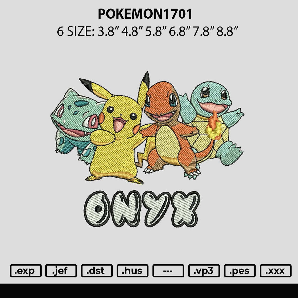 Pokemon1701 Embroidery File 6 sizes