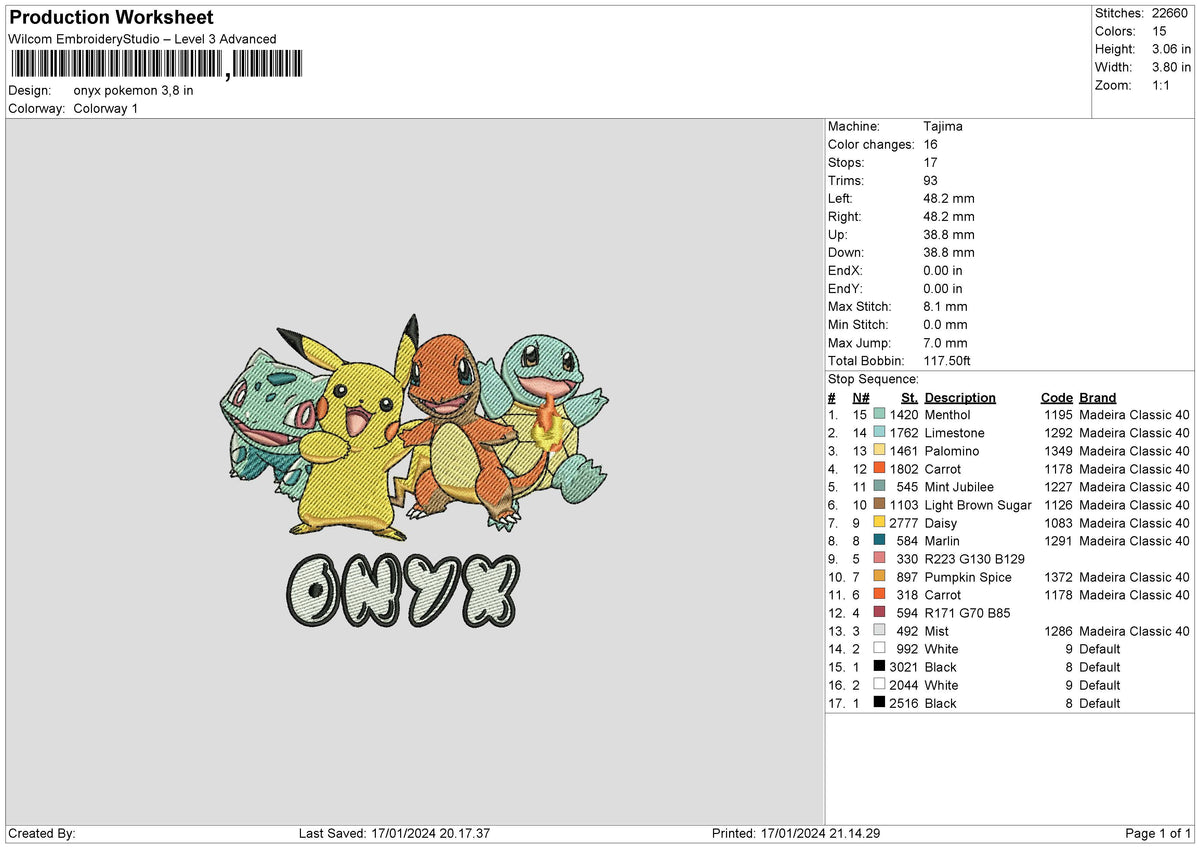 Pokemon1701 Embroidery File 6 sizes