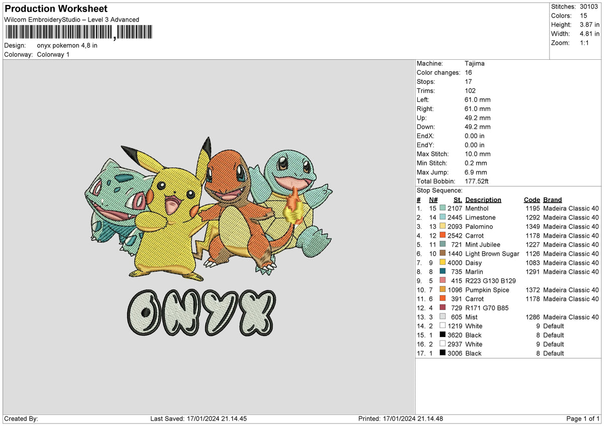 Pokemon1701 Embroidery File 6 sizes