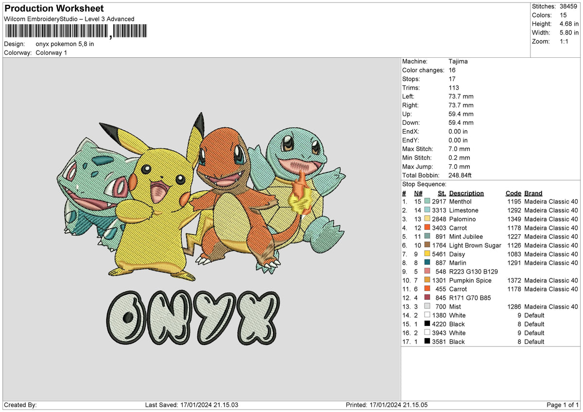 Pokemon1701 Embroidery File 6 sizes