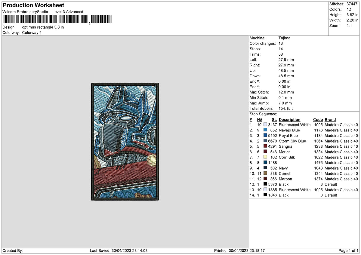 Optimus Rectangle Embroidery File 6 sizes