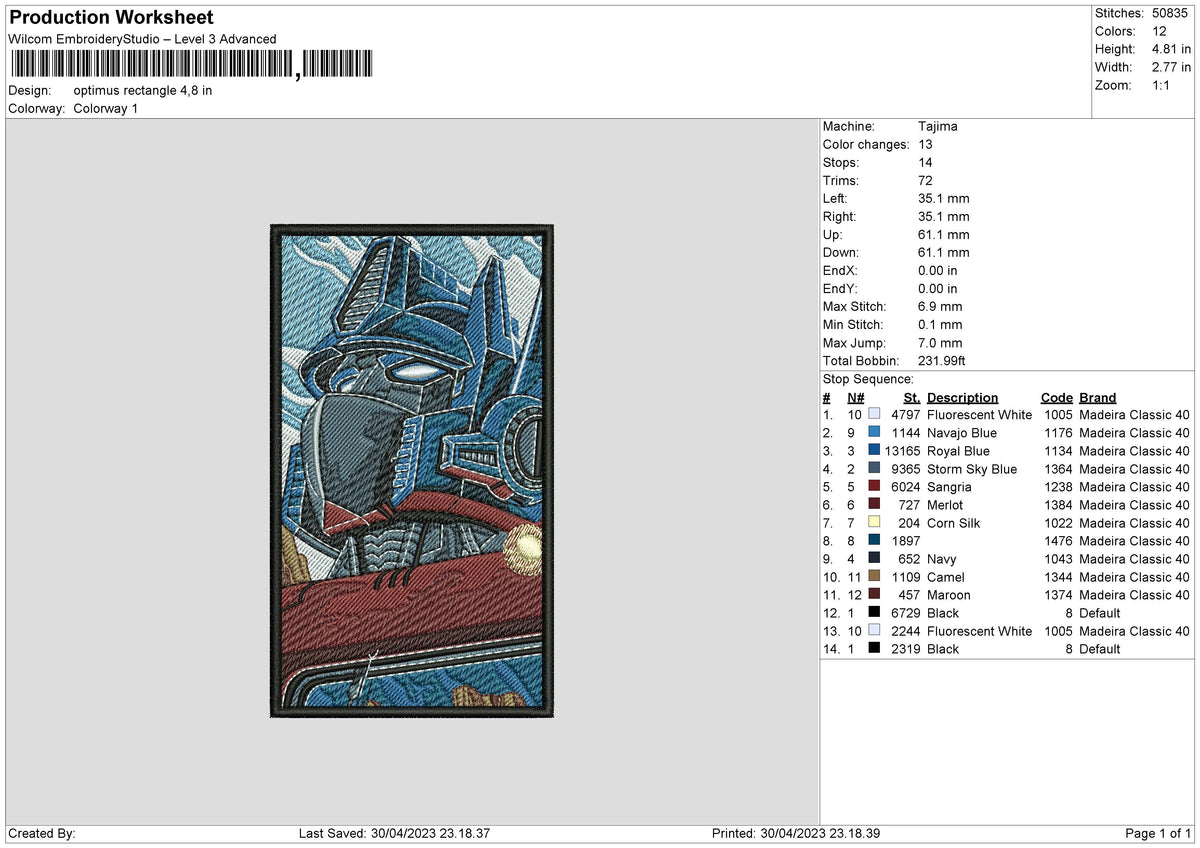 Optimus Rectangle Embroidery File 6 sizes