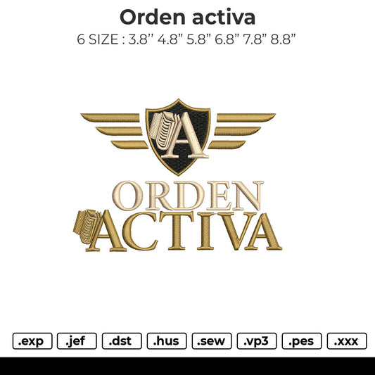 orden activa Embroidery File 6 size