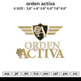 orden activa Embroidery File 6 size