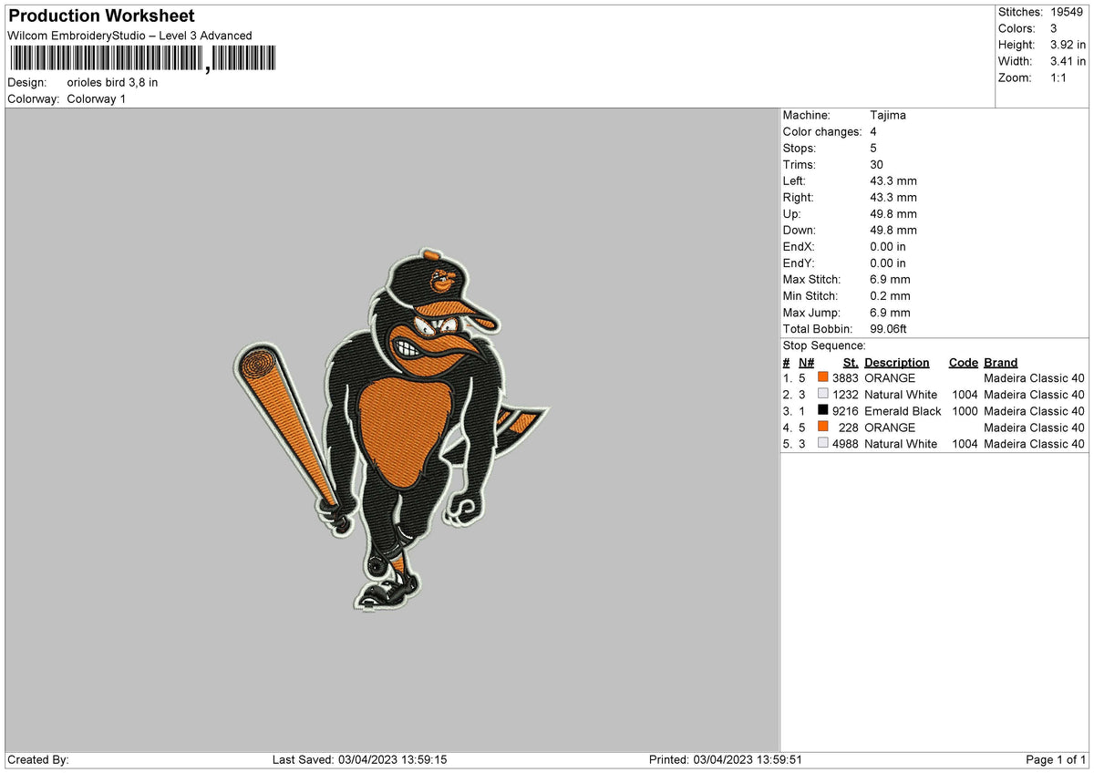 Orioles Bird Embroidery