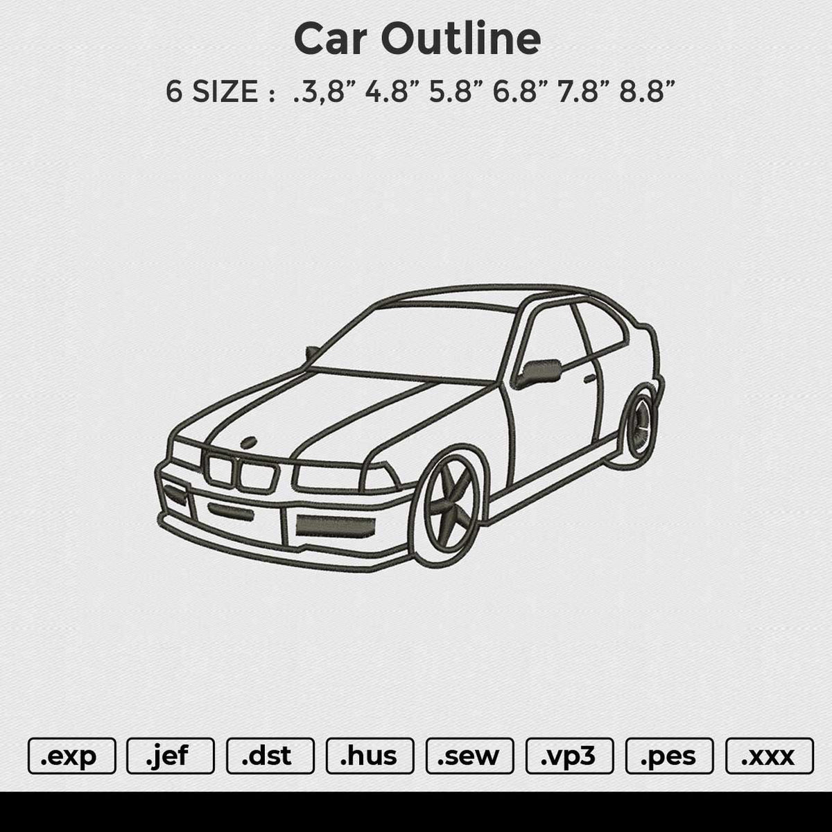 Car Outline Embroidery File 6 size