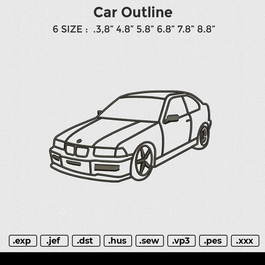 Car Outline Embroidery File 6 size