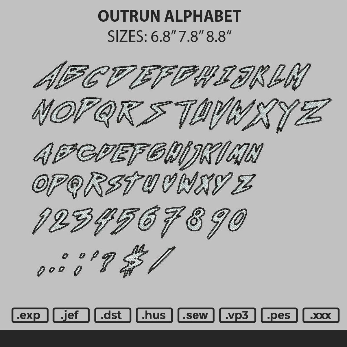 Outrun Alphabet Embroidery File 6 sizes