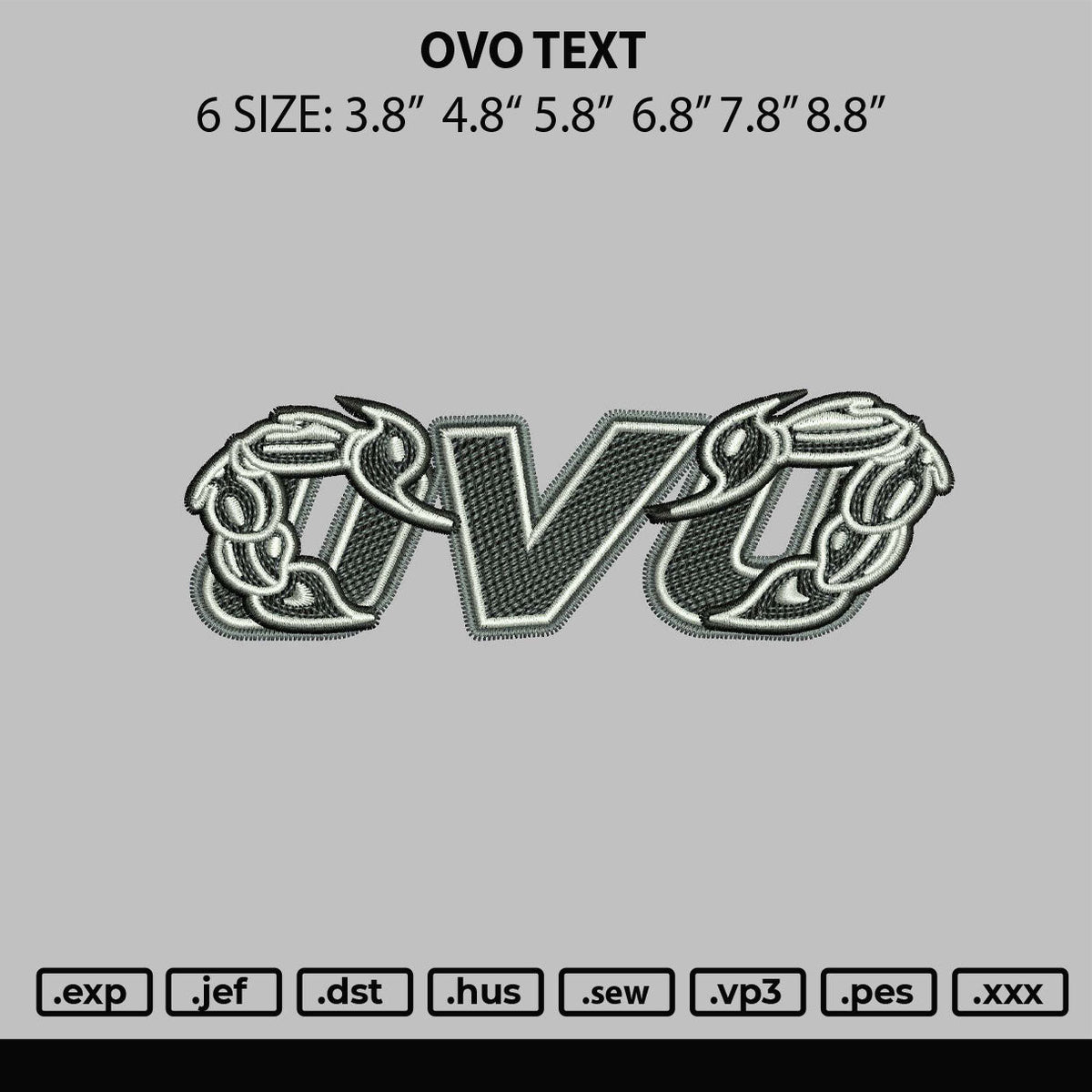 Ovo Text Embroidery File 6 sizes