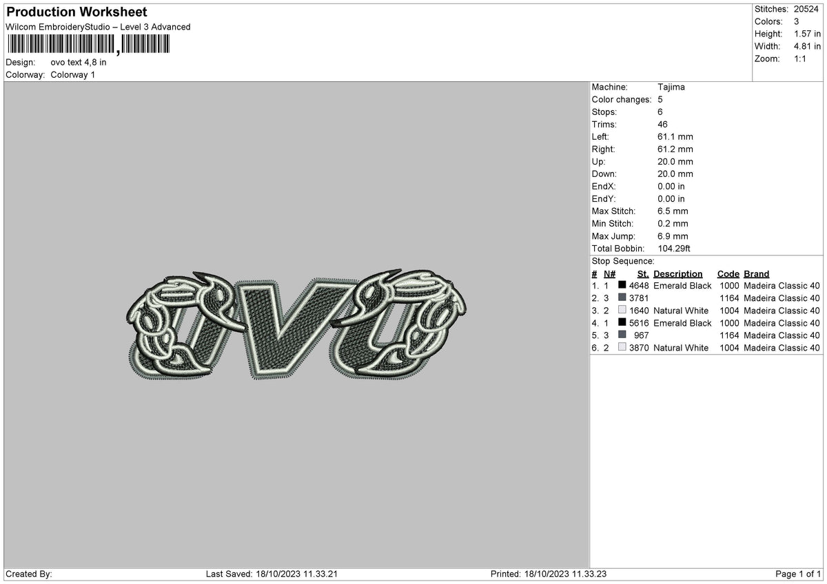 Ovo Text Embroidery File 6 sizes
