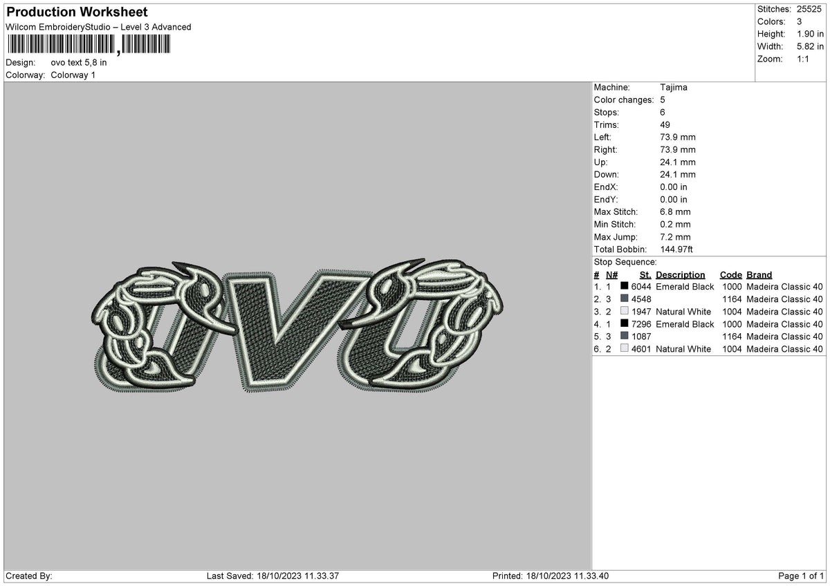 Ovo Text Embroidery File 6 sizes