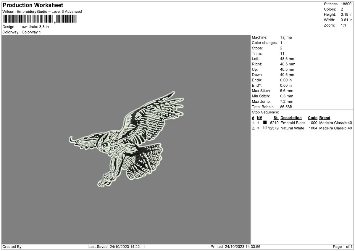 Owl Bnw Embroidery File 6 sizes