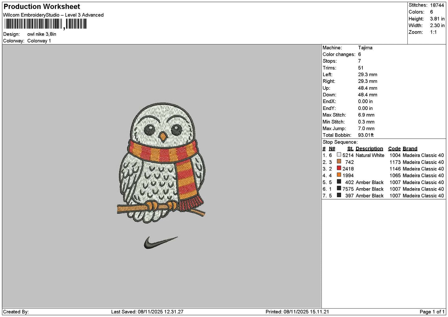 Owl Tick Embroidery File 6 sizes