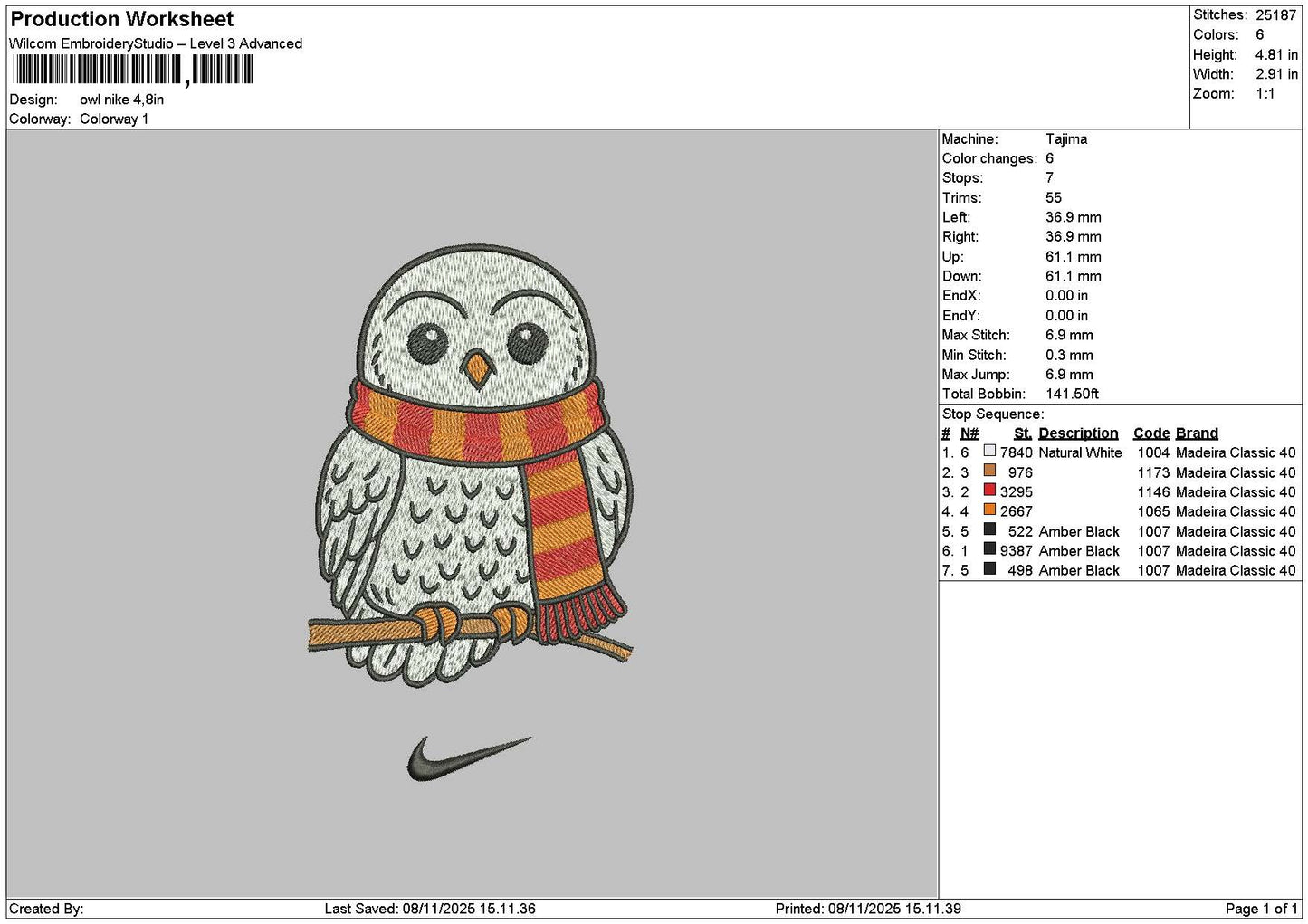 Owl Tick Embroidery File 6 sizes