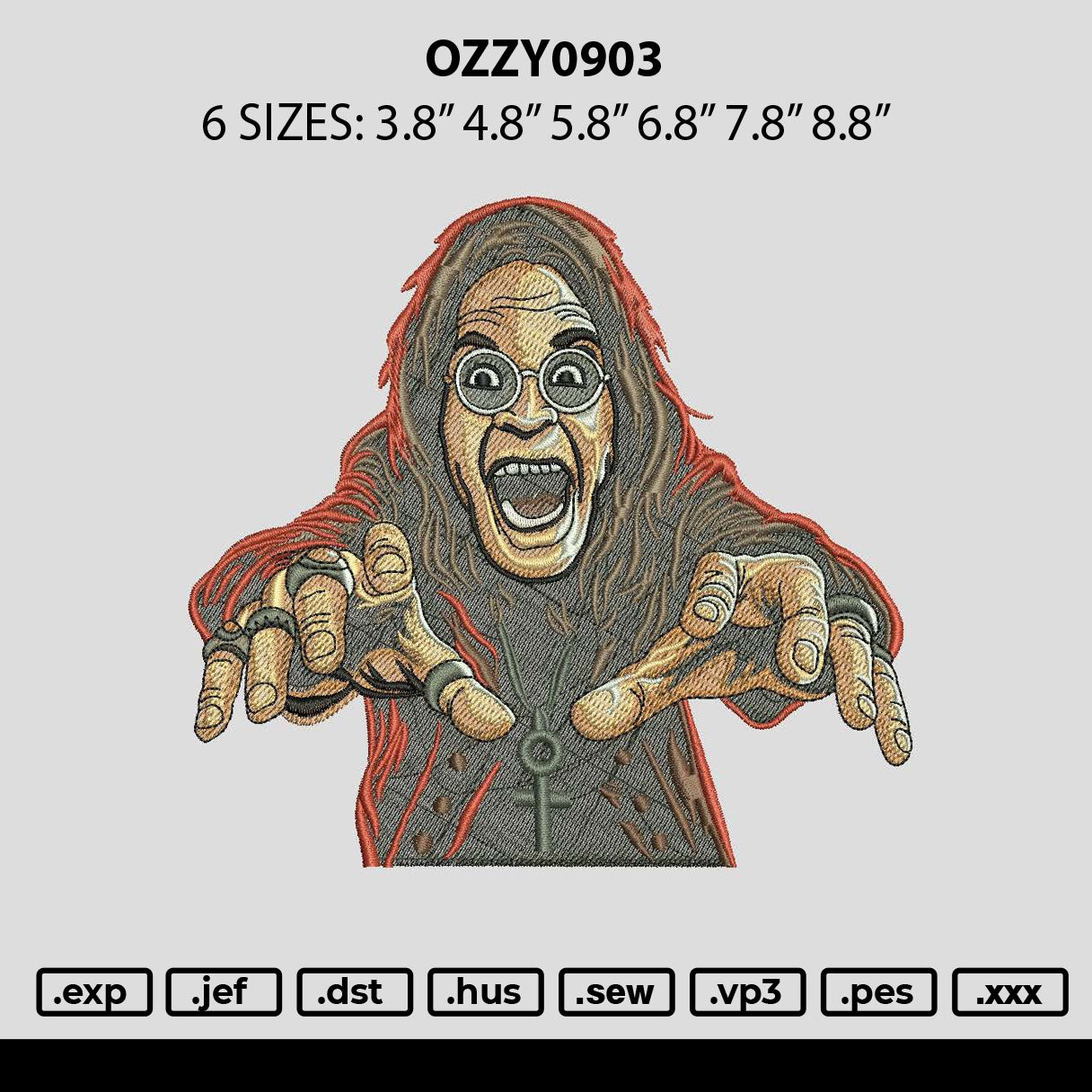 Ozzy0903 Embroidery File 6 sizes