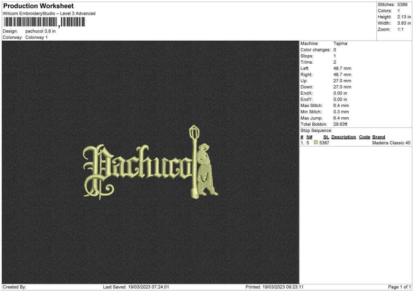 Pachucol  Embroidery File 6 sizes