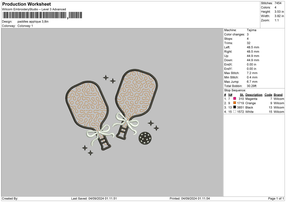 Paddles App Embroidery File 6 sizes