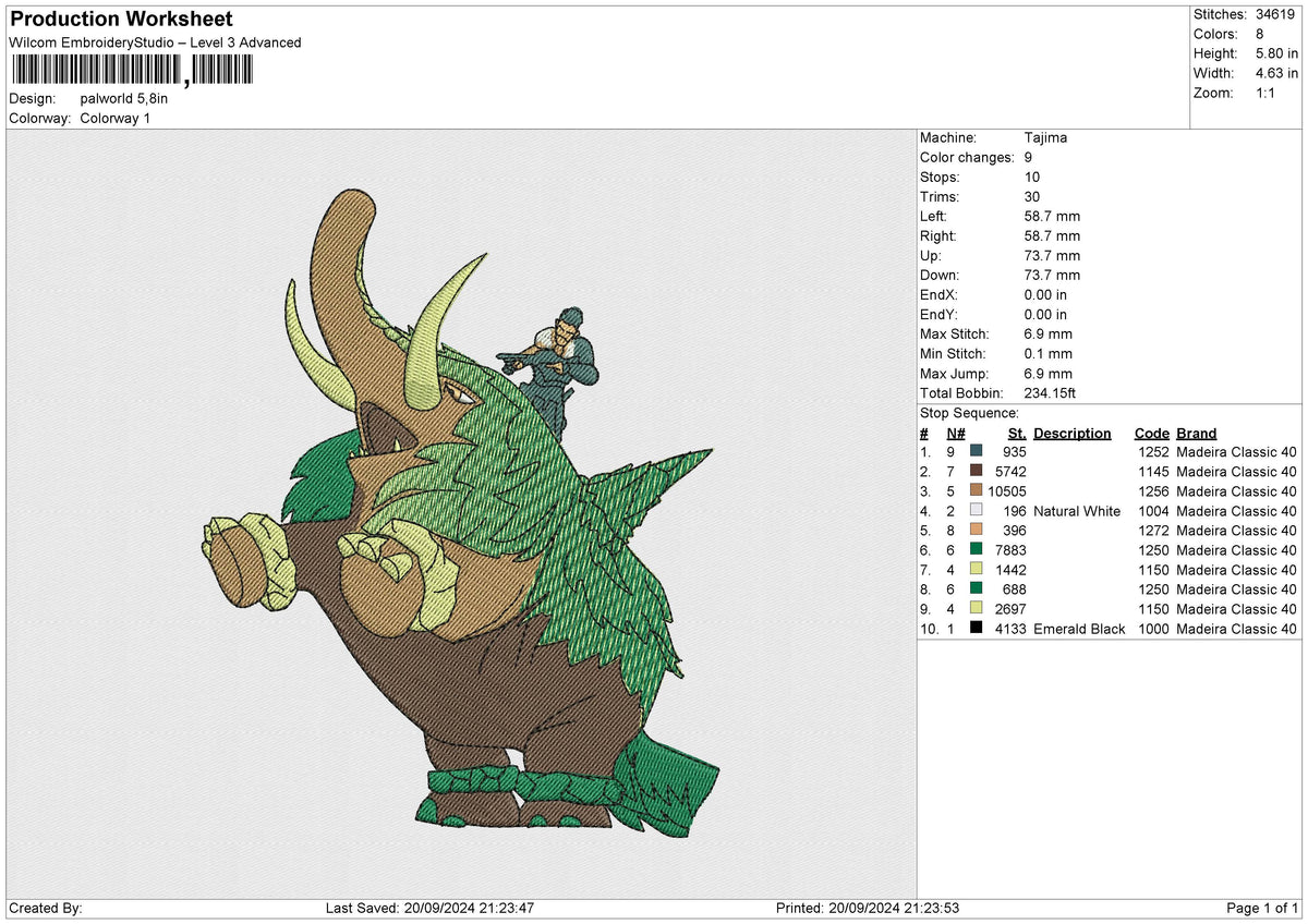 Palworld Embroidery File 6 size